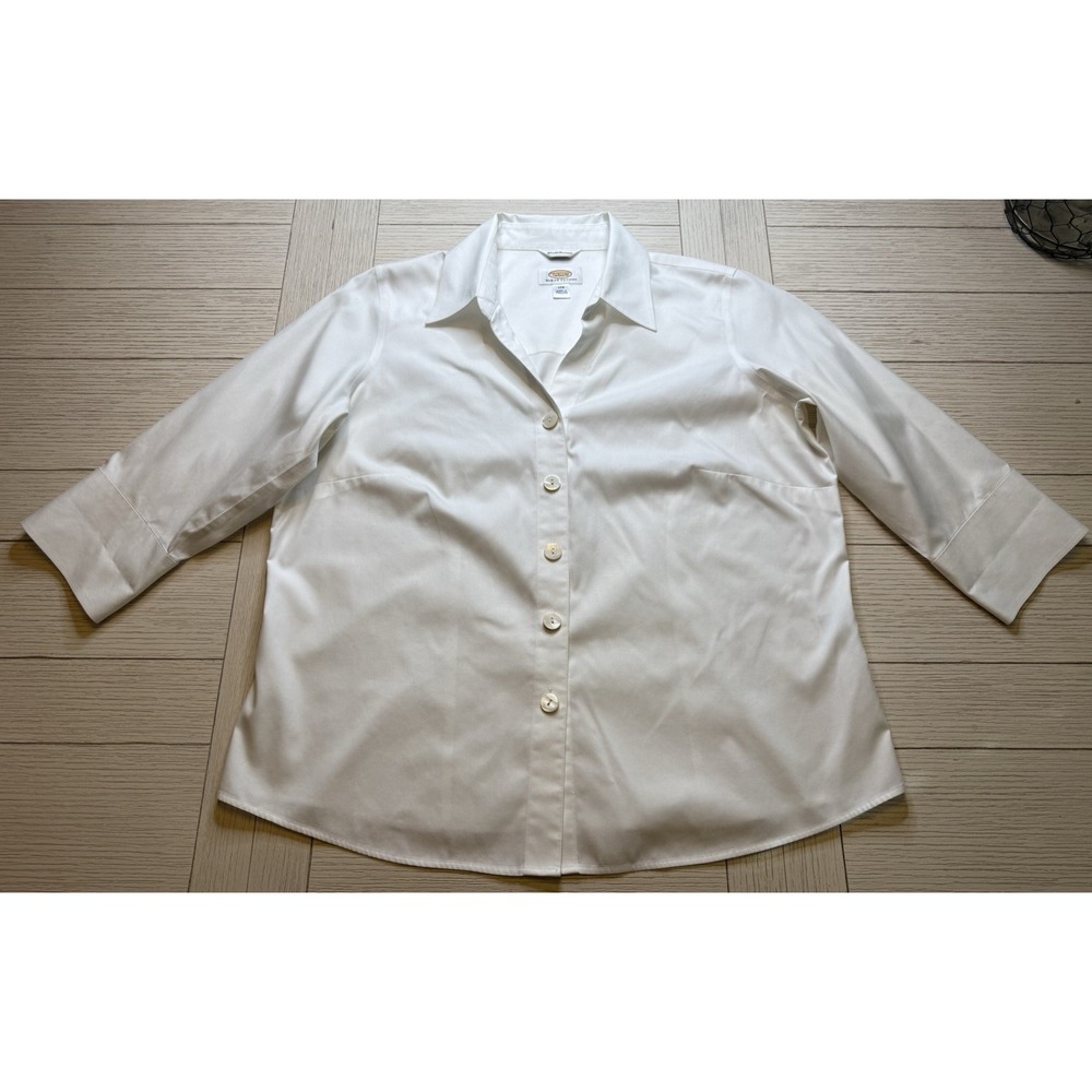 Talbots Women's Wrinkle Resistant Button Up White Shirt 3/4 Sleeves Sz 12W P VTG